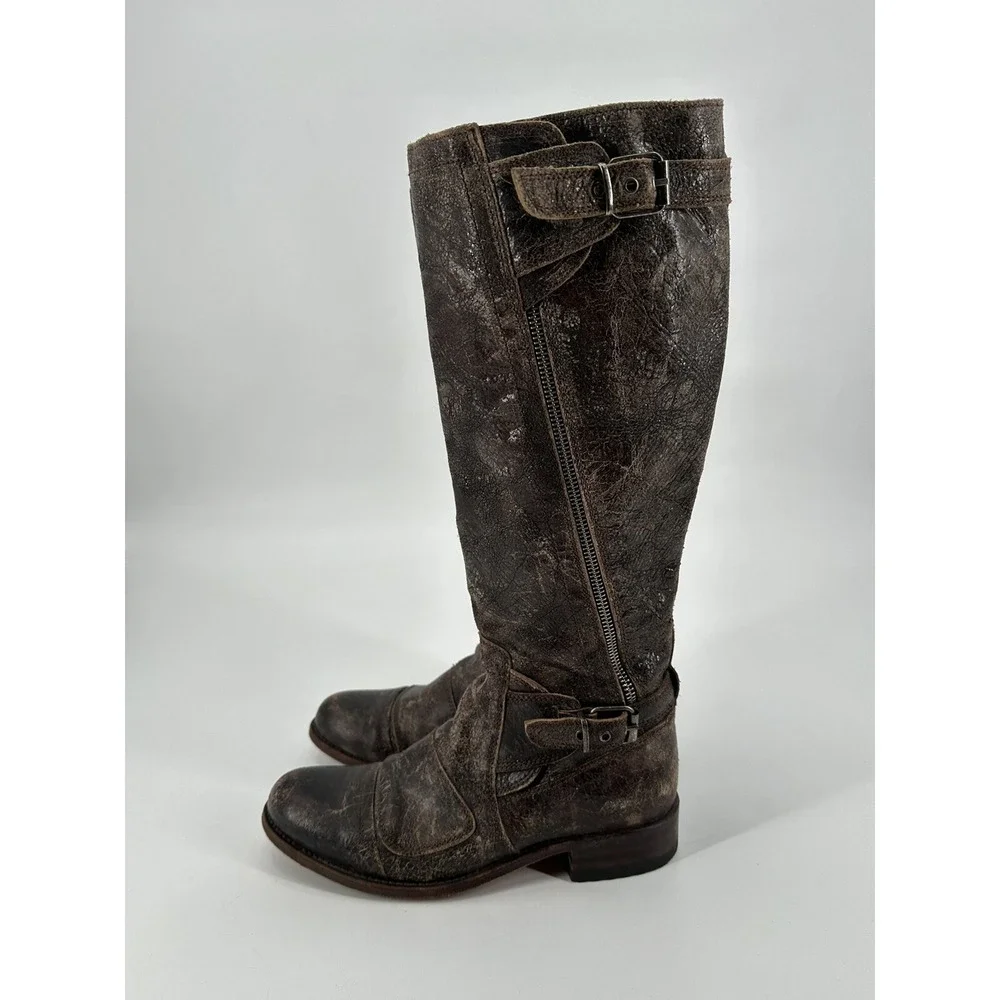 SENDRA Tall Distressed Crackle‎ Finish Leather Women's Riding Boots Size 7.5 BRW